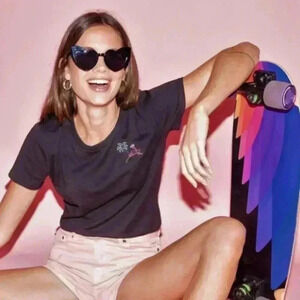 Bichon Miami - Retro Flamingo Black T-Shirt - Woman | Glows in the dark